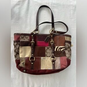 Vintage 2006 Coach Eva Patchwork Tote Bag pink brown multicolored